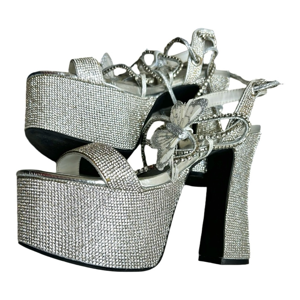 Poster Girl Blindin Pixie Queen Butterfly Rhinestone Wrap Platform Heels Size 7